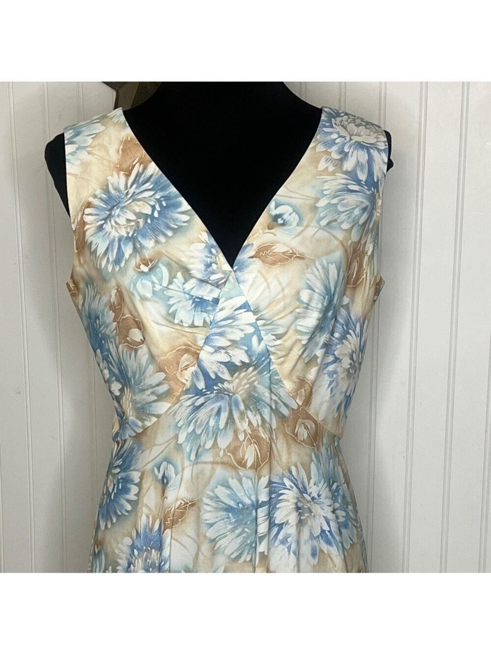 1970’s Floral Blue and Tan Women's Maxi Dress Size 10 - Picture 2 of 12